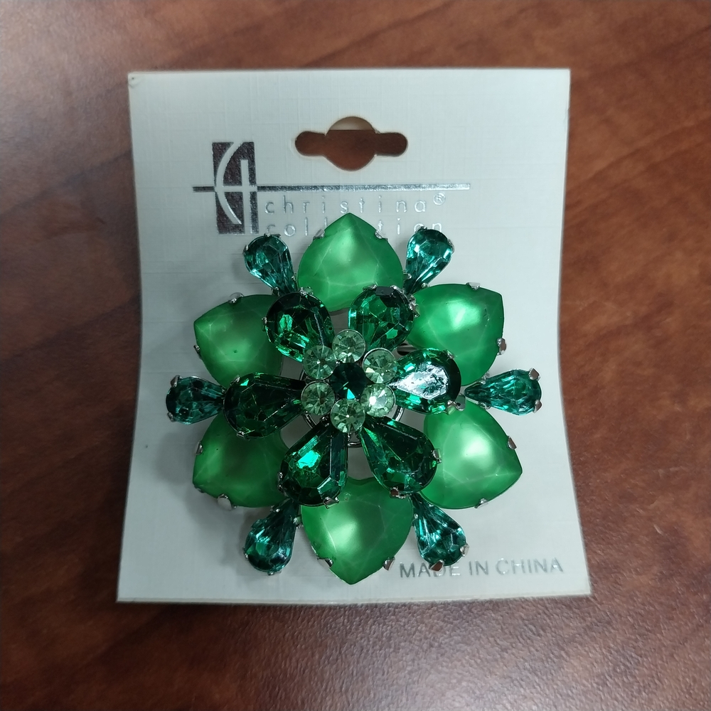 Christina Collection Emerald Green Crystal Rhinstone Brooch